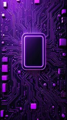 A glowing purple circuit board with a neon frame.