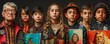 © jinna - Craft a visually striking image showcasing a lineup of individuals of different ages and backgrounds, each holding a piece of artwork reflecting their unique creativity Emphasize the