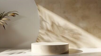 Poster - Cosmetic background for product presentation White empty plaster podium with shadows on biege background : Generative AI