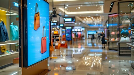 Aufkleber - Vertical LED TV Screen at Front of fashion bags store in Shopping Mall Perfect for showcasing your logo and branding : Generative AI