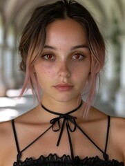 Wall Mural - portrait of a young woman with pink hair