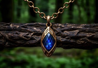 Canvas Print - Mystical blue crystal pendant on a golden chain