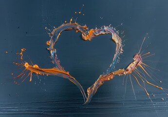 Poster - Splash of orange paint forming a heart shape