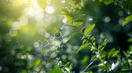 Wall Mural - botanical chemistry with complex molecules hidden in the green world of natural wonders. ai generate