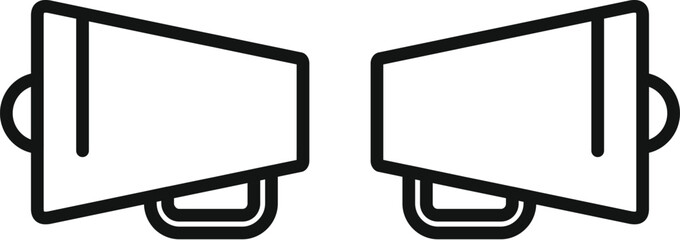 Sticker - Minimalist icon of two megaphones facing each other, symbolizing communication, dialogue, or the spread of information