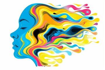 Poster - Abstract Profile of Woman with Flowing Colorful Hair