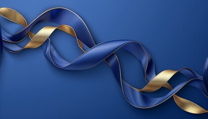 Blue and gold flowing ribbons on a blue background