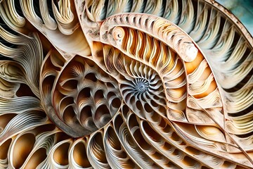 Wall Mural - An amazing fibonacci pattern in a nautilus shell.