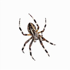 A spider in mid-web spin, isolated white background, digital art style