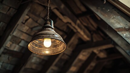 Poster - A light fixture on the dim roof