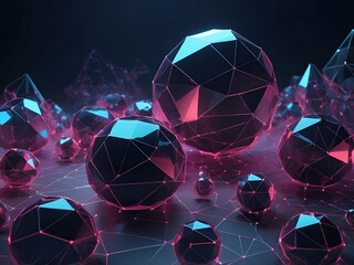 Wall Mural - abstract glow futuristic polygonal background of low poly surface with connected spheres and lines
