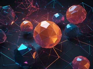 Wall Mural - abstract glowing futuristic polygonal background of low poly surface with connected spheres and line