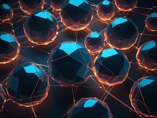 Wall Mural - abstract glowing futuristic polygonal background of low poly surface with connected spheres and line