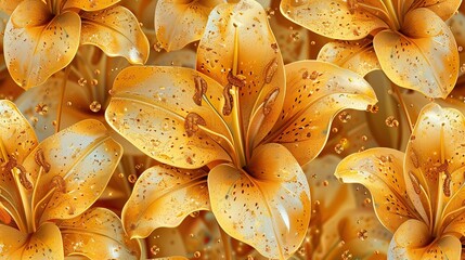 Poster - Golden Lilies with Dewdrops