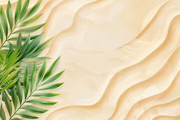 Wall Mural - A beach scene with a palm tree and a leaf on the sand