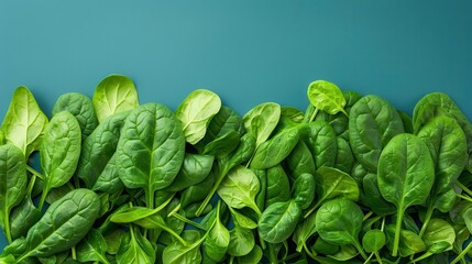 Spinach leaves layered in a gradient of greens Showcasing the range of shades from light to deep green