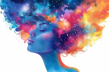 Sticker - Woman with Colorful Cosmic Hair