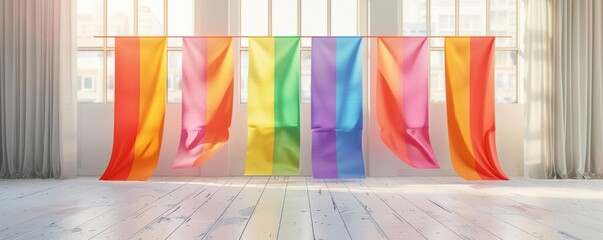 Rainbow election signs and banners, realistic photo, bold colors, modern style, advocacy and support