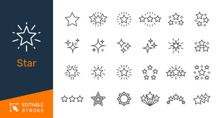 Star thin line icons. Editable stroke. Pixel perfect.