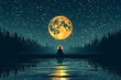 © Leo - Person Sitting by a Lake Under a Full Moon