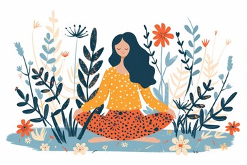 Sticker - Woman in Yellow Dress Sitting Among Flowers