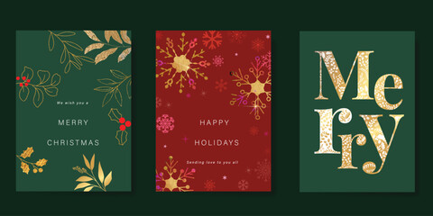 Wall Mural - Card Set of Merry Christmas and Happy New Year. Vector illustrations for background, greeting card, Happy Holidays, season's greeting