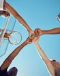 © MagicDavid/peopleimages.com - Diversity and hands of basketball sports teamwork in solidarity and collaboration to win game at basketball court. Motivation, fitness and healthy athlete men or tournament training group of people
