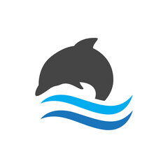 Wall Mural - dolphin with wave ocean concept logo design vector flat