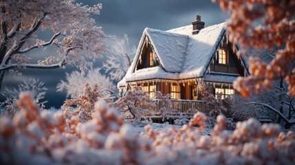 Poster - house in the snow HD 8K wallpaper Stock Photographic Image  