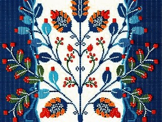 Wall Mural - Scandinavian folk embroidery, colorful pattern ideal for backgrounds