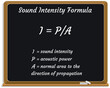 © Олейник Александр - Sound intensity Formula on a black chalkboard. Education. Science. Formula. Vector illustration.
