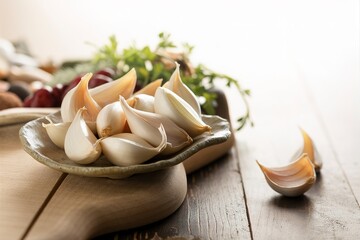 Wall Mural - Garlic cloves on the table