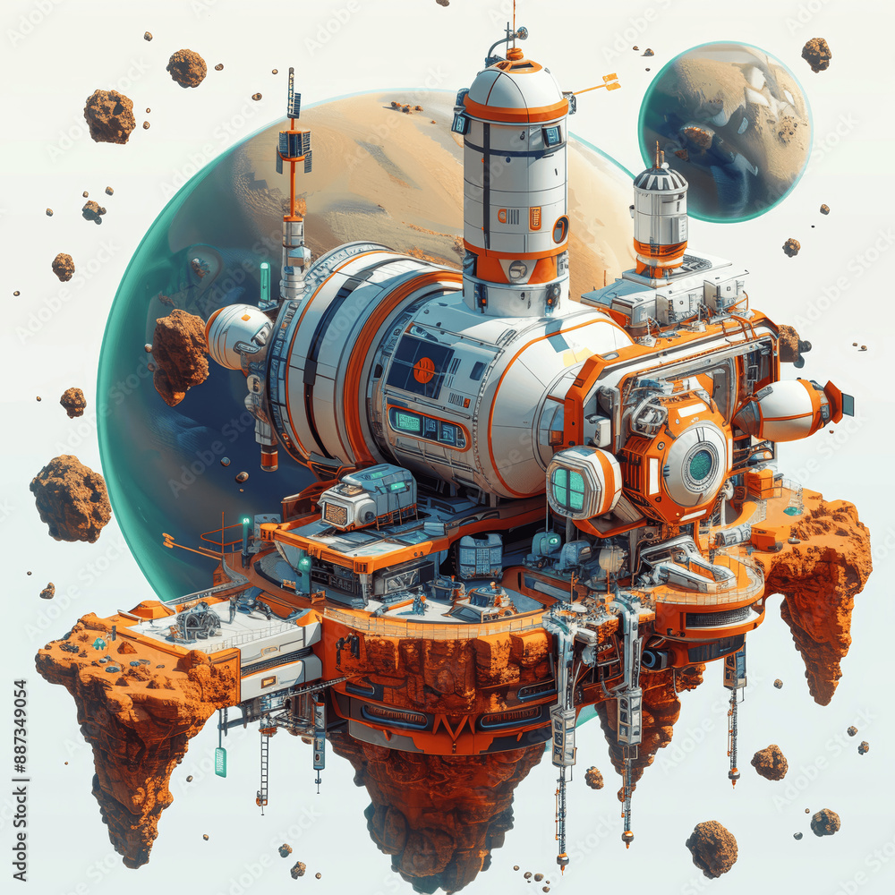 HD Isometric Illustration of a Futuristic Space Station on Mars in ...