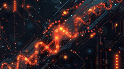 Glowing Digital Lights in Abstract Cyberspace Pattern