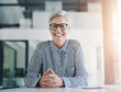 © peopleimages.com - Smile, portrait and mature business woman in office with confidence for company stocks revenue. Happy, finance career and female actuary from New York with pride for investment profit in workplace.