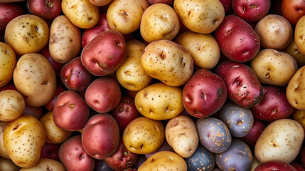 Wall Mural - A variety of different types of potatoes are displayed at a market.