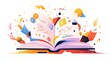 © Khritthithat - Open book with flowing ideas and icons, flat design illustration
