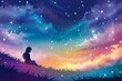 © Leo - Person gazing at a cosmic sky, symbolizing wonder and dreams in a magical and serene landscape.