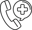 © anatolir - Simple, bold line icon of a phone with a speech bubble containing a medical cross, representing the concept of calling a medical professional