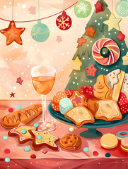 Wall Mural - cookies and bread in an illustrator doodle graphic style