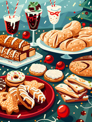 Wall Mural - cookies and bread in an illustrator doodle graphic style