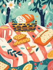 Wall Mural - cookies and bread in an illustrator doodle graphic style