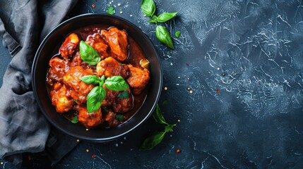 Canvas Print - Chicken in a rich tomato sauce with basil