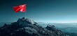 © ruslee - A vibrant red flag on a rocky mountain peak, symbolizing achievement and victory against a serene, expansive sky. Success and freedom are earned through perseverance in the face of challenges