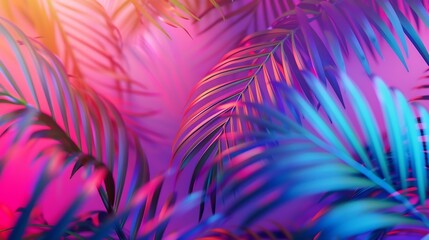 Aufkleber - Tropical and palm leaves in vibrant bold gradient holographic neon  colors Concept art Minimal surrealism summer background : Generative AI