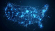 © btiger - Abstract Digital Map of USA with Glowing Connections Representing Data Transfer and Connectivity on Dark Blue Background
