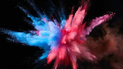 Poster - Explosion of colored powder isolated on black background Abstract colored background : Generative AI
