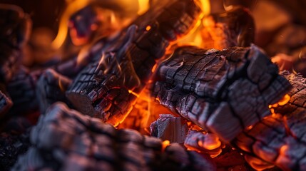 Aufkleber - Closeup of intense vibrant flames engulfing firewood The bright orange and yellow flames create a dynamic and captivating visual : Generative AI