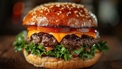 Wall Mural - Close-Up of a Juicy Cheeseburger