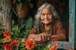 © btiger - Elderly Amazonian Woman Smiling in Her Lush Home Garden Showcasing Cultural Heritage